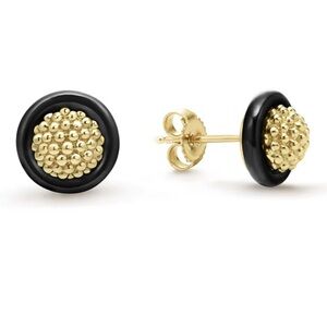 LAGOS 18K Gold Caviar And Black Ceramic Stud Earrings